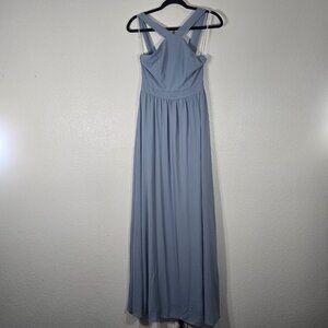 Lulus Air of Romance Maxi Dress Women Small Blue Halter Neck Bridesmaid Party